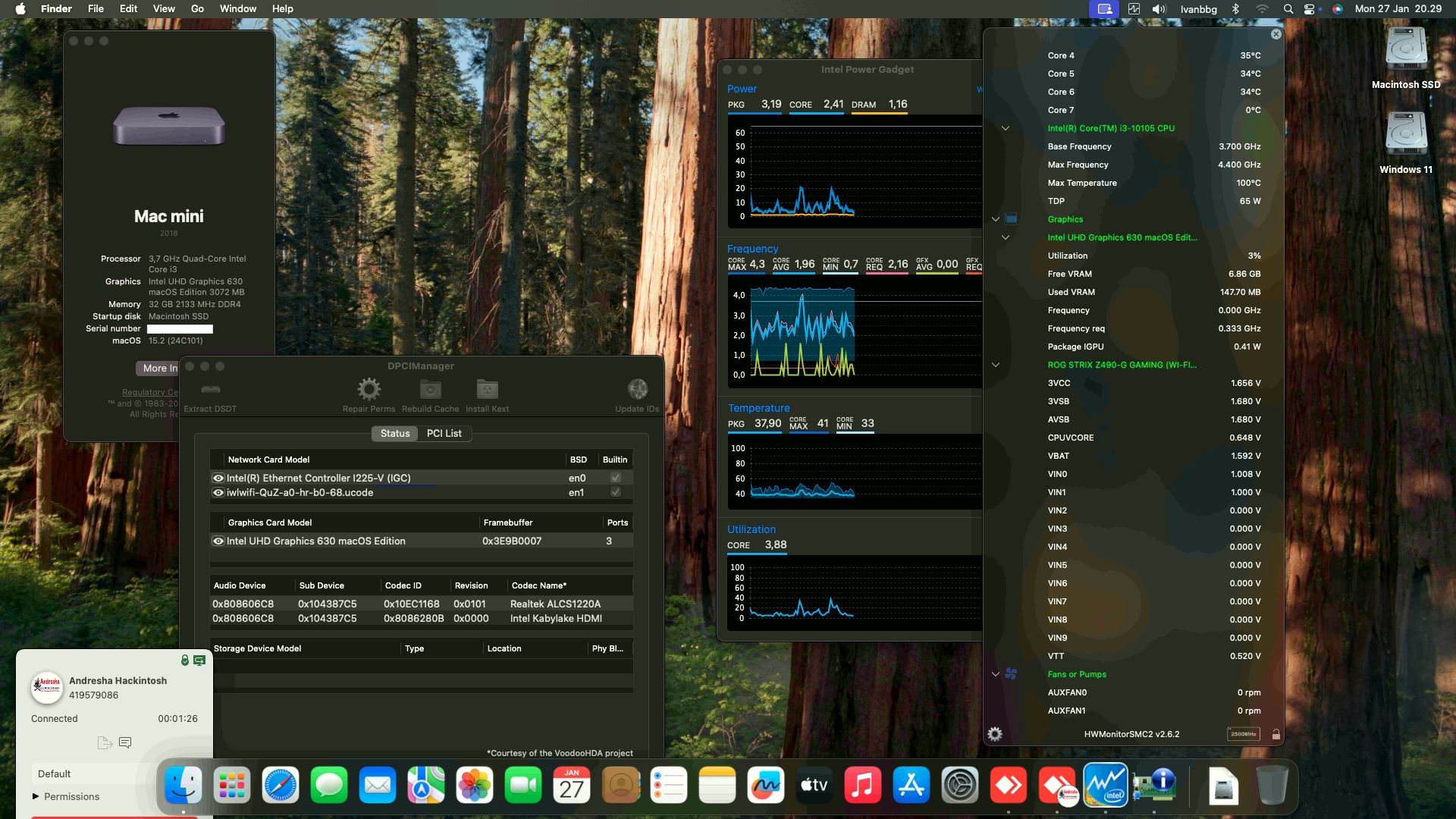 Success Hackintosh macOS Sequoia 15.2 Build 24C101 in Asus ROG Strix Z490-G Gaming (Wifi) + Intel Core i3 10105